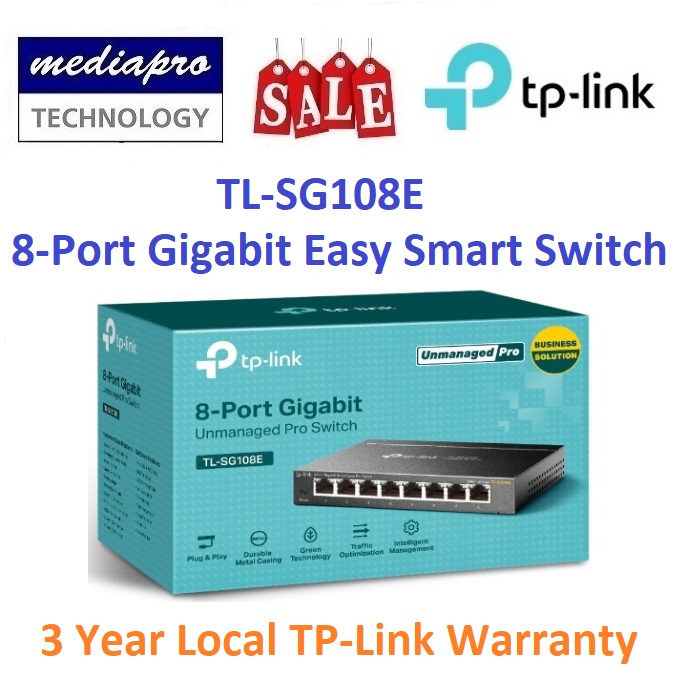 TP-Link TL-SG108E 8-Port Gigabit Easy Smart Switch , SG108E - 3 Year Local TP-Link Warranty